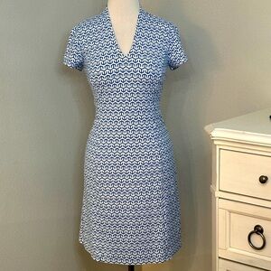 J. McLaughlin Ivana Short Sleeve V-Neck Casual Dress Blue White Size‎ Small